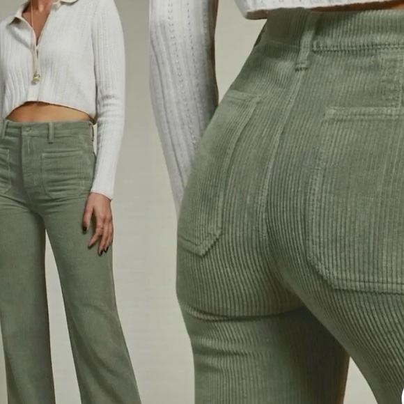 Reformation Denim - Reformation High-Rise Wide-Leg Corduroy Jeans in Sage